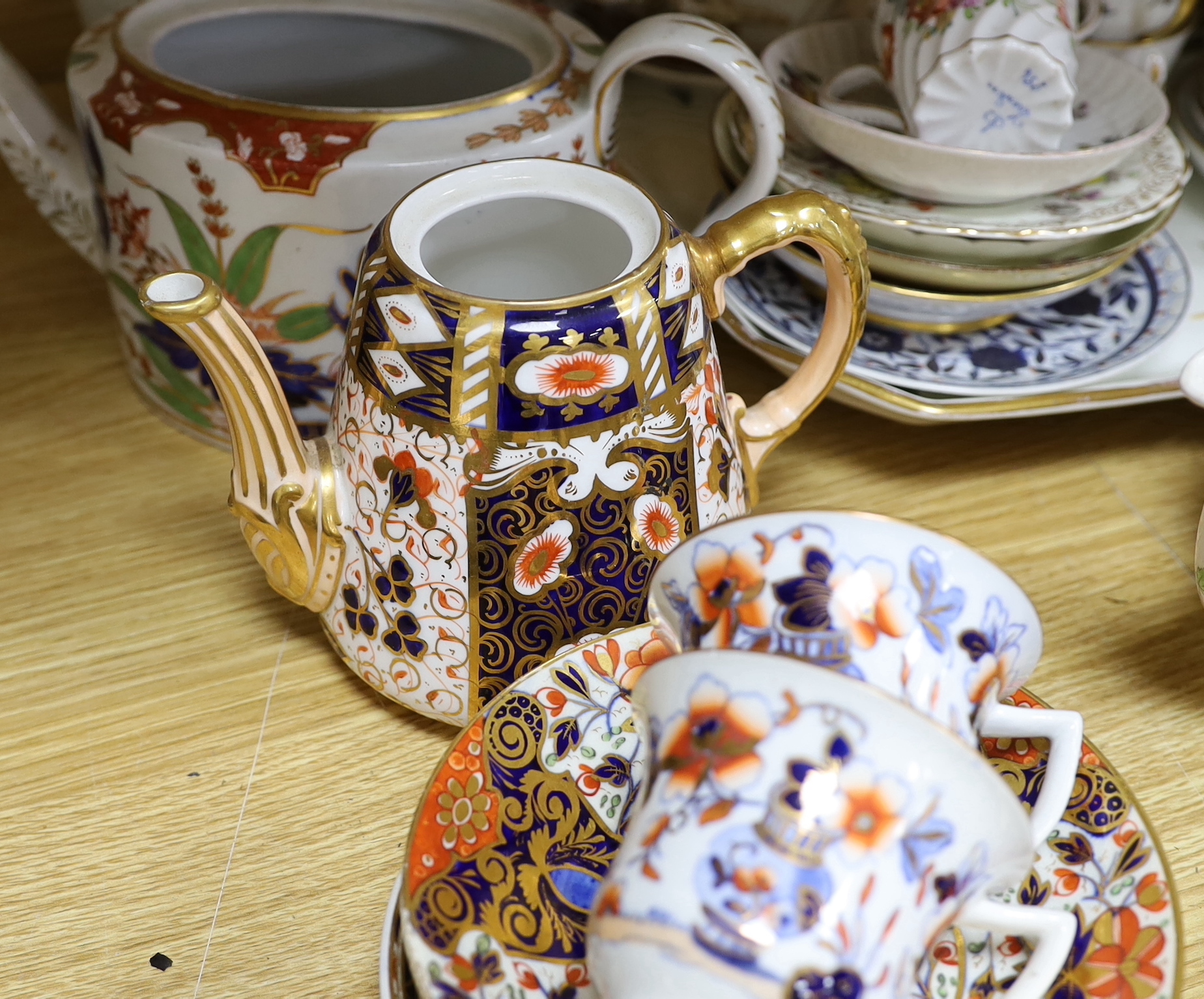 An early 19th century Newhall type tea set, pattern 95, mixed continental tea ware and Imari patterned tea wares